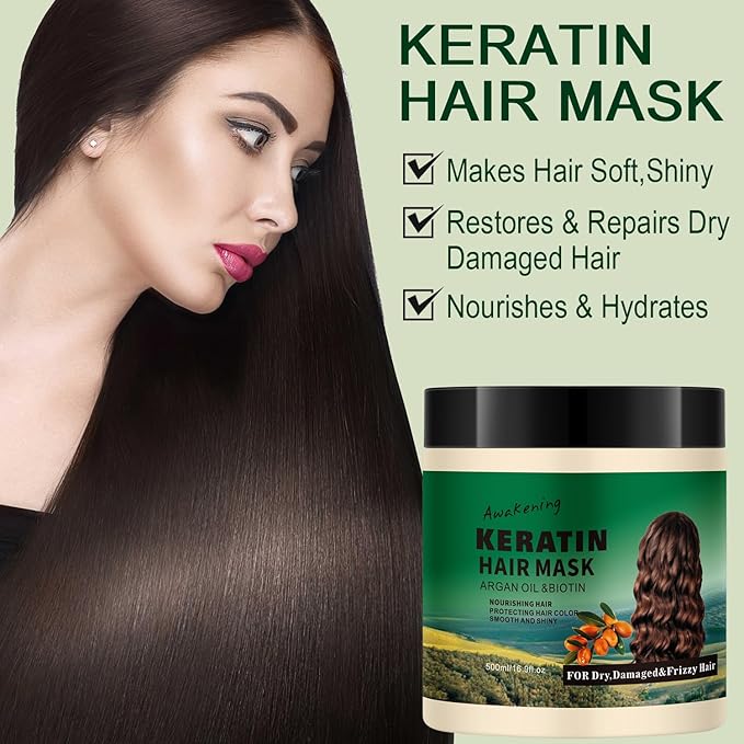 7 Day Repair Keratin Hair Mask & Treatment with Argan Oil - Hydrating, Deep Repair for Dry, Frizzy, Damaged Hair - 16.9 fl oz