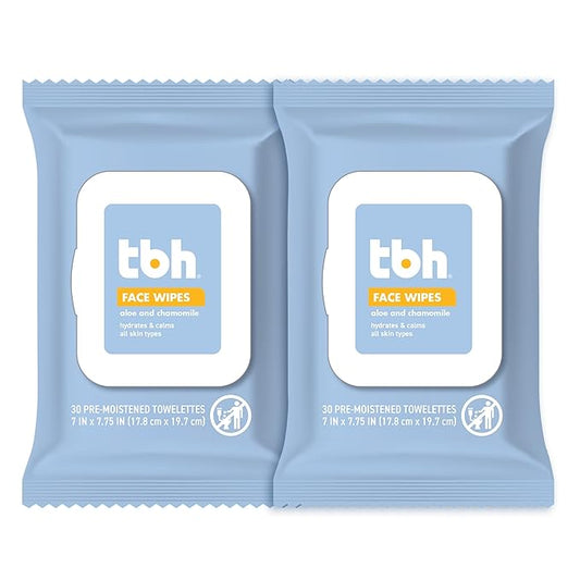 TBH Kids Gentle Face Wipes – Daily Cleansing & Hydrating Wipes for Preteens & Teens – Soothing Chamomile & Calendula – Sulfate & Paraben-Free – 30 Count (Pack of 2)