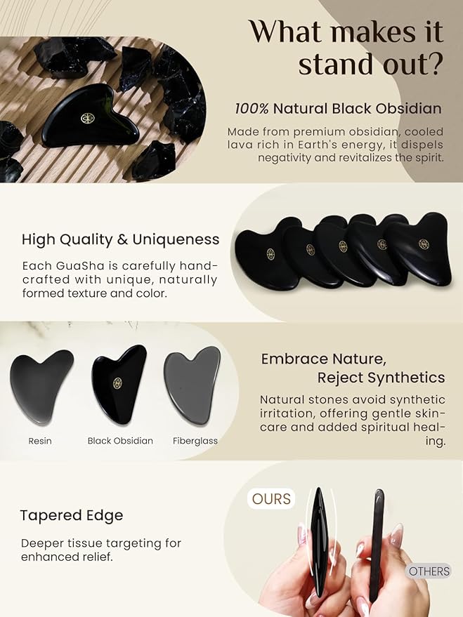 Rena Chris Gua Sha Facial Tools-Ergonomic Black Obsidian Jade Gua Sha for Face Massage, Jawline Sculpting & Puffiness Reduction with Silicone Case (Black)