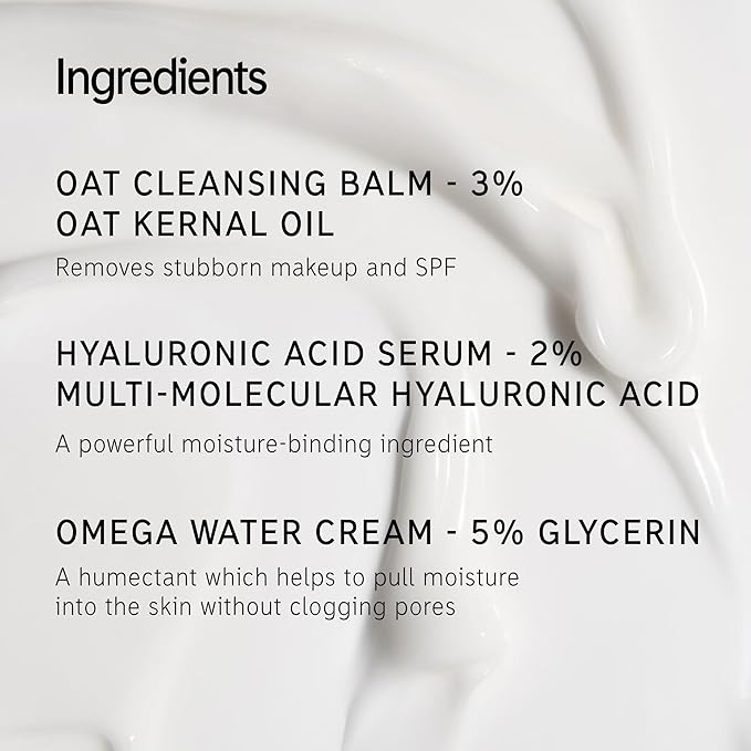 The INKEY List Starter Set, Oat Cleansing Balm, Hyaluronic Acid Serum & Omega Water Cream, Nourishing Skincare Set, Gentle Cleanser, Suitable For All Skin Types