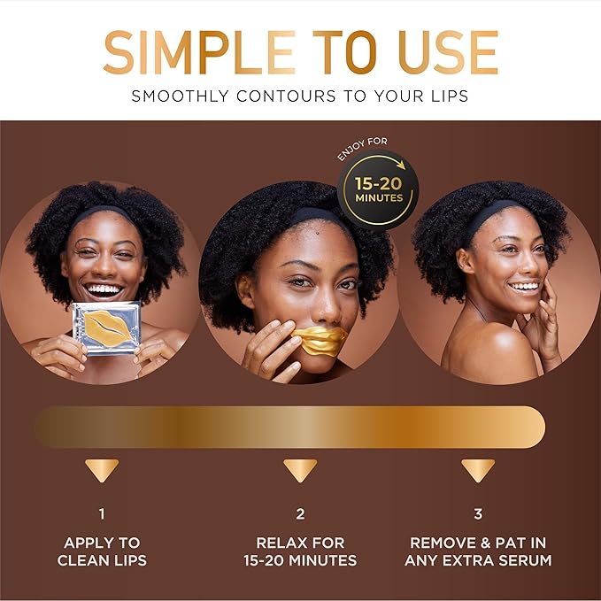 DERMORA Skin Treatment Mask Golden Glow Lip Mask - 20 Pack Lip Gel Masks - Rejuvenating Lip Masks for Lines, Wrinkles, Tightening, Firming