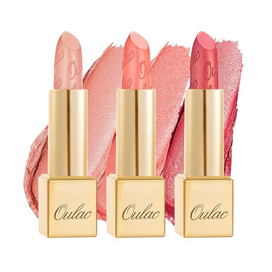 Oulac Metallic Coral Lipstick Set 3PCS High Impact Lipcolor with Moisturizing Formula, Vegan Beauty, Full-Coverage Lip Color, Gift Lipstick for Women, 4.3g X 3PCS, GM09+GM11+25