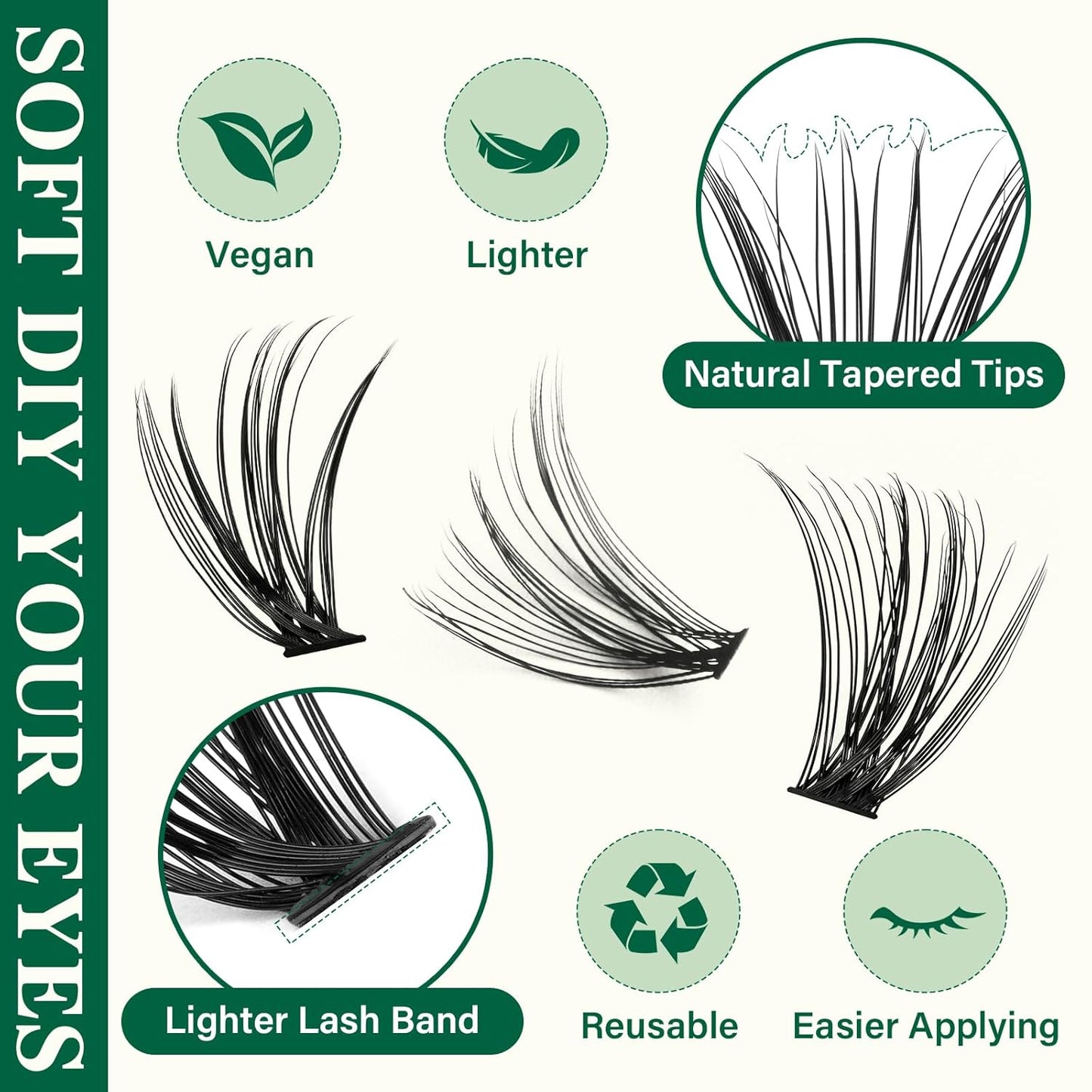 KEYYOU Lash Extension Kit DIY 300Pcs Lash Clusters Eyelash Extension Kit Lash Clusters Kit with Lash Glue Remover Applicator Easy to Use for Beginners(Kit,30D40D50D-D,8-16MIX)