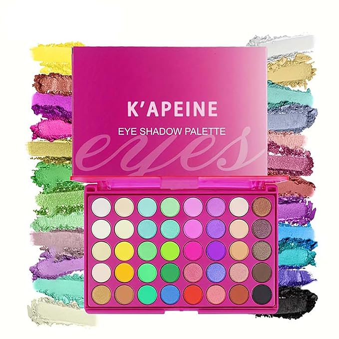 K'APEINE Colorful Eyeshadow Palette, Matte Rainbow Eye Shades Blendable Neon Eye Makeup Palette Waterproof Eyeshadow Kit for Music Festival, Stage Performance (40colors)
