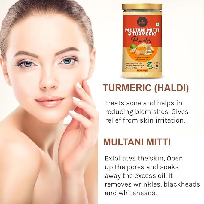 D'SUZA Fuller's Earth Powder, 11 Oz, 0.66 lb, Indian Healing Clay, Bentonite Clay, Natural Face Pack (11 Oz, Multani Mitti & Turmeric Powder)