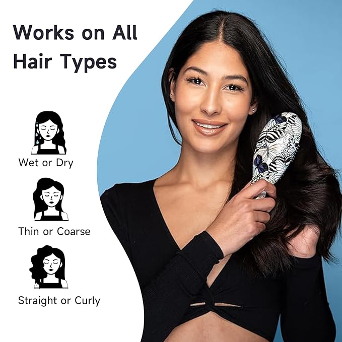 Supreme Brush + Cleaner, Gentle Detangling, Detangler Hair Brush for All Hair Types. For use on Wet or Dry Hair (Blue Butterfly)