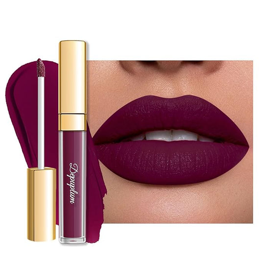 Dark Purple Lipstick Matte for Women, Color Stay Long Lasting Lipstick Smudgeproof Liquid Lipsticks, Cruelty Free Lip Color, DM20 Dark Purple