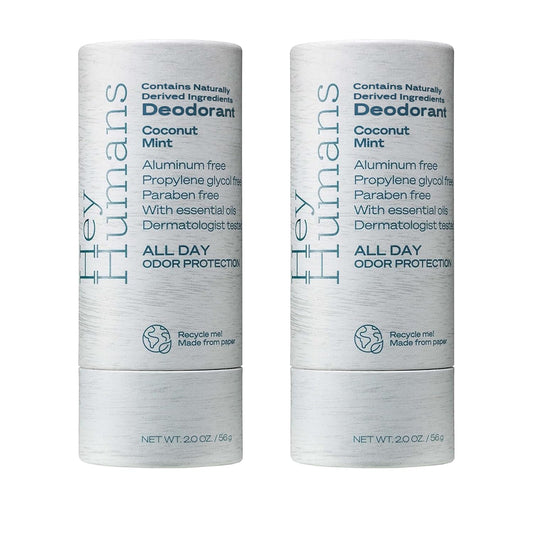 Hey Humans Deodorant, Aluminum Free Deodorant for Women and Men, Contains Naturally Derived Ingredients, All Day Odor Control, Refreshing Essential Oils, Earth Friendly Package, Coconut Mint