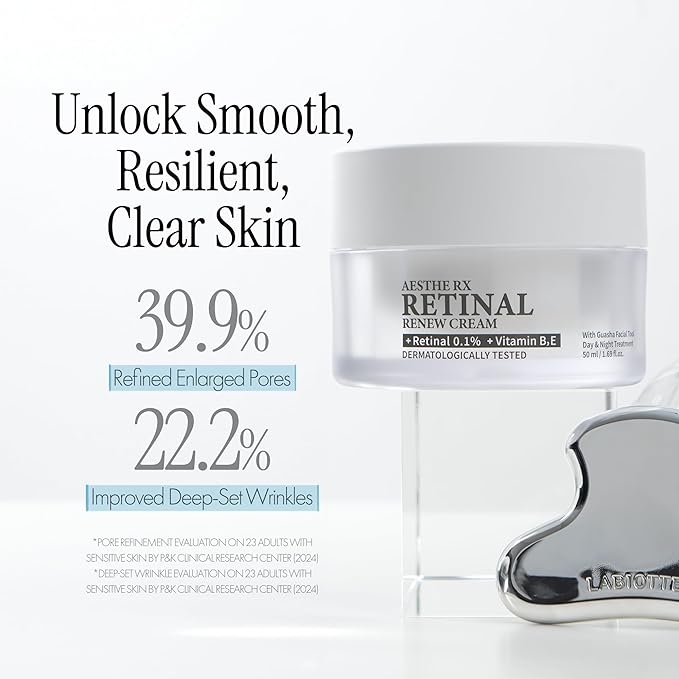 LABIOTTE AESTHE RX Retinal Renew Cream w/Guasha Tool | Korean Moisturizer Face Cream for Women & Men w/Retinal | Tightening Lifting Skin Cream for Mature Skin 50ml/1.69 fl oz