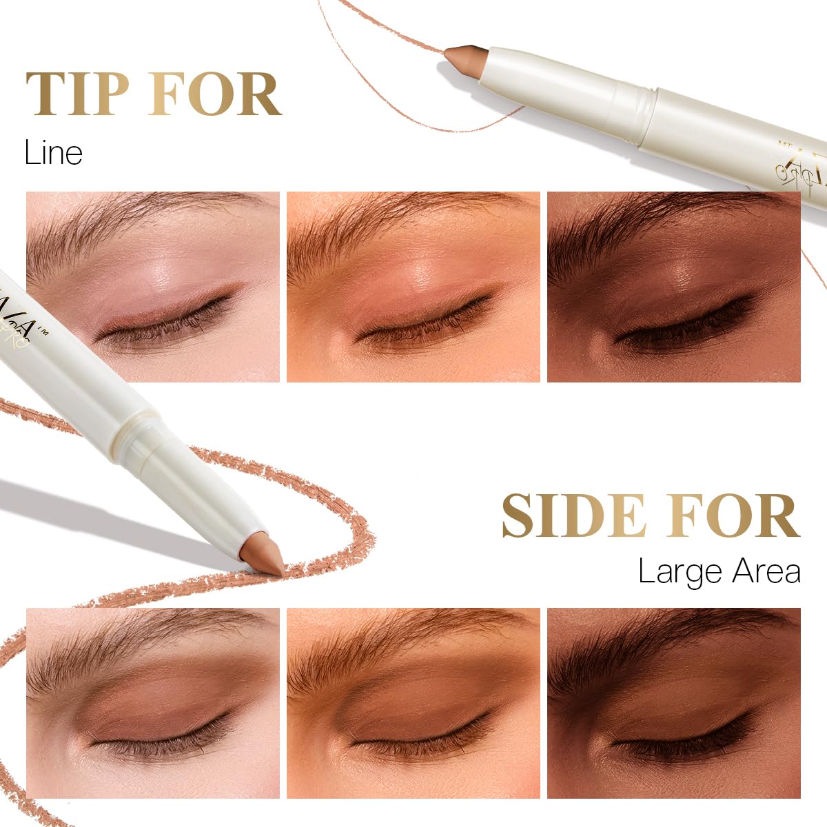 Eyeshadow Makeup Stick, Cream Shimmer, Eyeshadow Highlighter Makeup Eye Brightener Pencil Sticks Cosmetics, with Built-in Brush and Sharpener