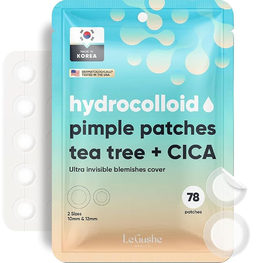 LE GUSHE Korean Pimple Patches for Face (78 Dots) - Hydrocolloid Acne Patches with Tea Tree Oil - Invisible Zit Stickers - Dermatologist Tested - Korean Skin Care