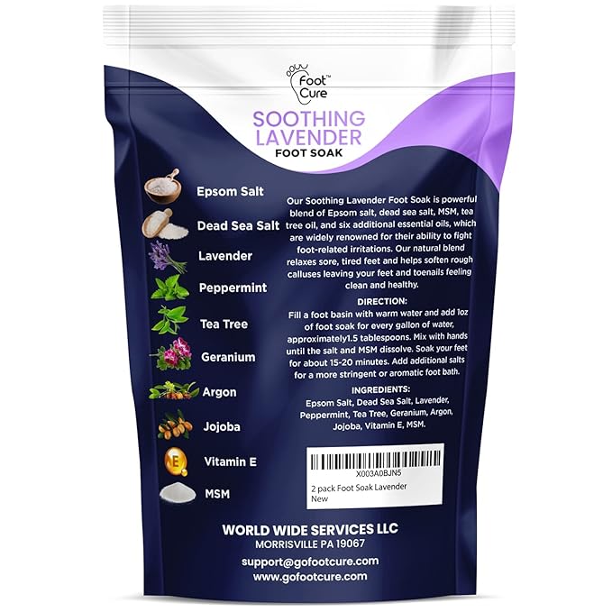 Soothing Lavender Foot Soak with Epsom Salt - Best Toenail Treatment, & Softens Calluses - Soothes Sore & Tired Feet, Callus Remover for Feet with Extra Strength Gel & Foot Pumice Stone Set