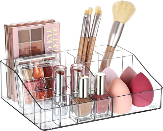 Vtopmart 1 Tier Clear Makeup Organizer, Cosmetic Storage for Dresser Countertop and Bathroom Vanity, Beauty Holder for Lipstick Brush Skincare