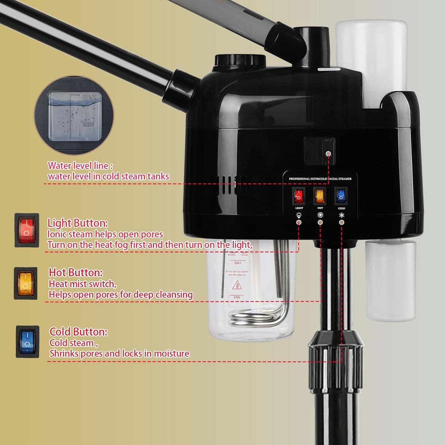 Professional Facial Steamer with Hot and Cold Mist Face Steamer with Wheels for Home Use or Beauty Spa Deep Cleansing and Hydration