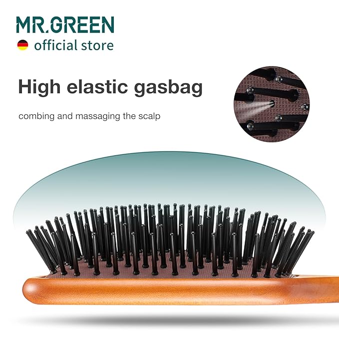MR.GREEN Hair Brush Natural Maple Wide Board Massage Scalp Comb Air Cushion Anti-Static Detangle Brush For Curly Long Hair Both Women Men (Large)