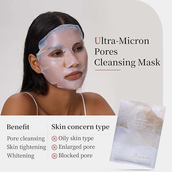 Dazzelslim Face Masks for Women & Men - 12 Facial Masks with Volcanic Mud, Hyaluronic Acid, Sea Buckthorn Oil, EGF & Tranexamic Acid for Cleanses, Hydrates & Brightens, Fragrance-Free, Made in Taiwan