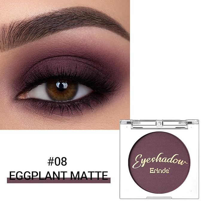 Erinde Smokey Plum Single Eyeshadow Makeup, Purple Neutral Matte Eye Shadow for Older Women, High Pigment Lightweight Blendable Waterproof Eye Shadow Palette Sombra Para Ojos, 08
