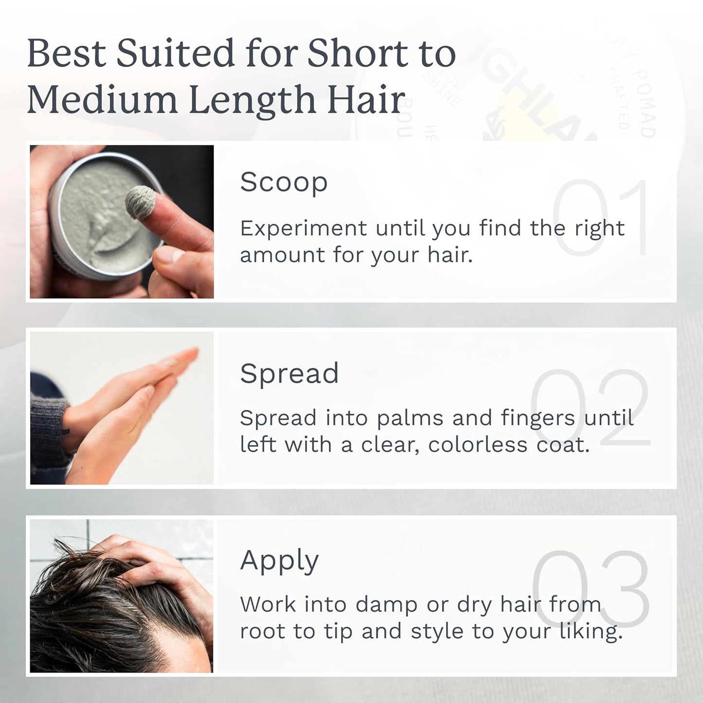 Highland Glacial Hair Clay Pomade - Award winning hair styling clay for men and women made with 100% all natural and organic ingredients that promote hair and scalp health. Low shine, Medium Hold.