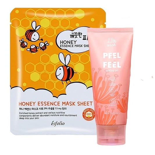 Skincare Bundle K-Beauty Amorus 11th Wish Peel & Feel Peeling Gel All skin types Exfoliating, Smoothens, Removes dead skin cells Fresh Scent Made in Korea Vegan, Paraben Free Rejuvenating Korean Face Sheet Mask