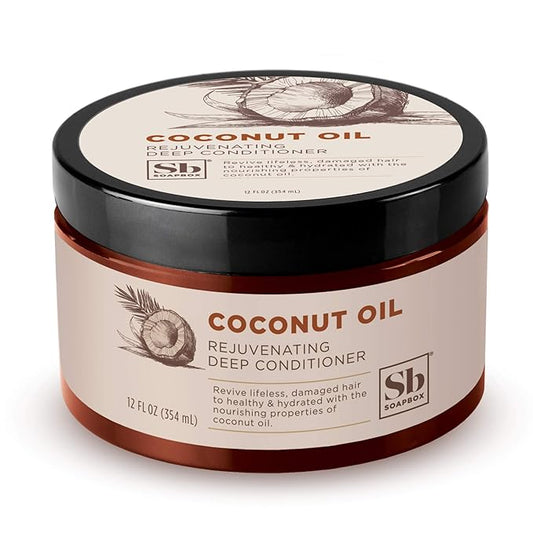 Soapbox Deep Conditioner, Hydrating & Rejuvenating Coconut Oil Treatment for Natural, Curly, Dry or Damaged Hair, Vegan Conditioner Harsh Sulfate, Paraben & Cruelty & Silicone Free, 12 Fl Oz