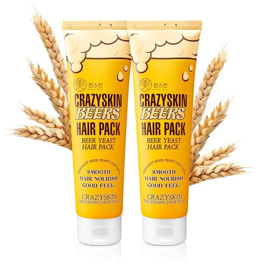 CRAZY SKIN Beer Yeast Hair Treatment Mask - pH5.5 Protein, Keratin, Argan/Camellia Oil, Collagen for Repair and Color Treated Hair 13.5oz(400ml)