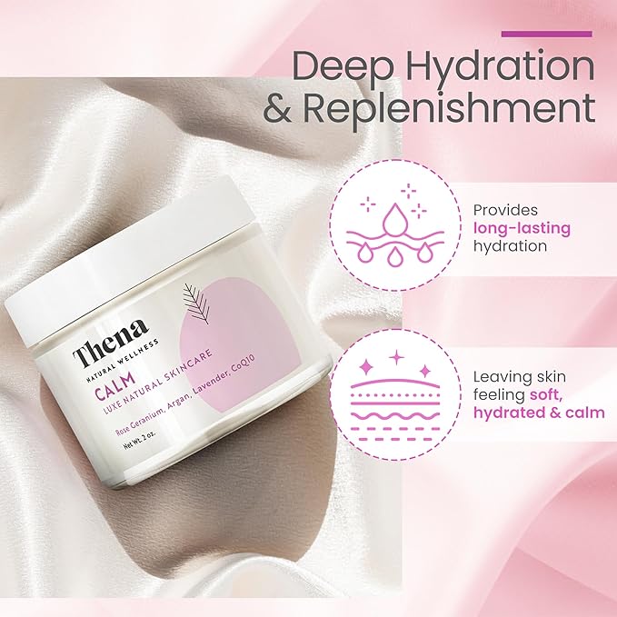 THENA CALM Face Moisturizer Cream Organic & Natural Skin Care, Ultra Hydrating With Hyaluronic Acid & Lavender Plant-based Skincare Anti aging Face Cream Dry Skin Facial Moisturizer For Women Men