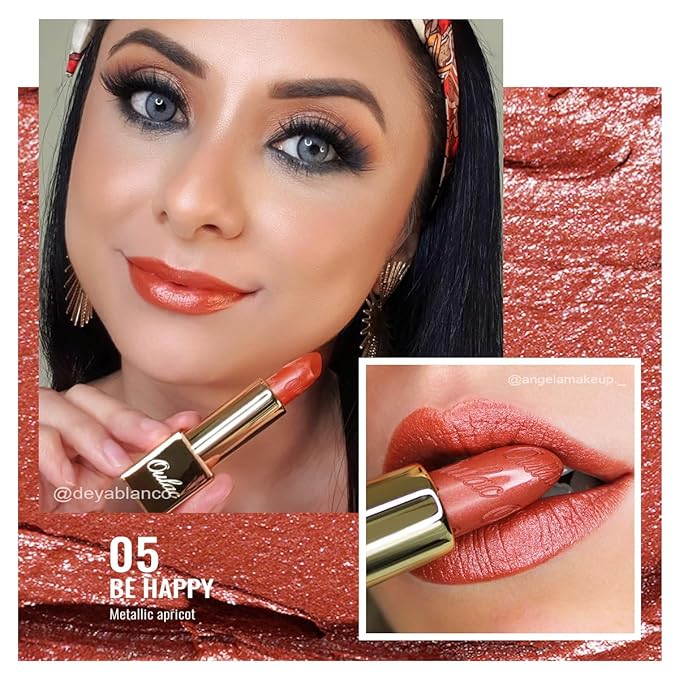 Oulac Metallic Orange Lipstick Set for Women High Payoff Lipcolor with Moisturizing Formula, Vegan Beauty, Full-Coverage Lip Color 4.3g X 3PCS, 02+05+06