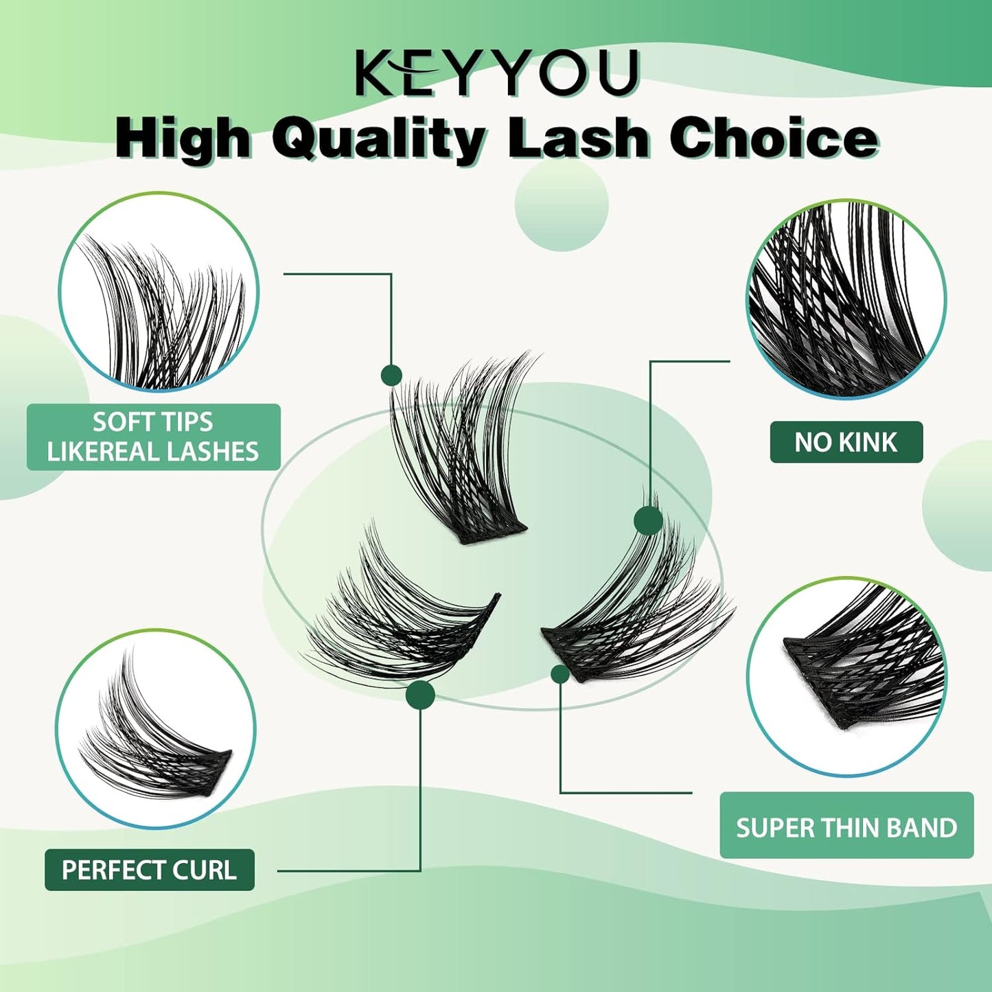Lash Clusters 96pcs Individual Lashes Y01 D Curl 18mm Cluster Lashes KEYYOU Volume Wispy Lash Extension Soft&Comfortable Easy DIY at Home(Y01,D-18mm)