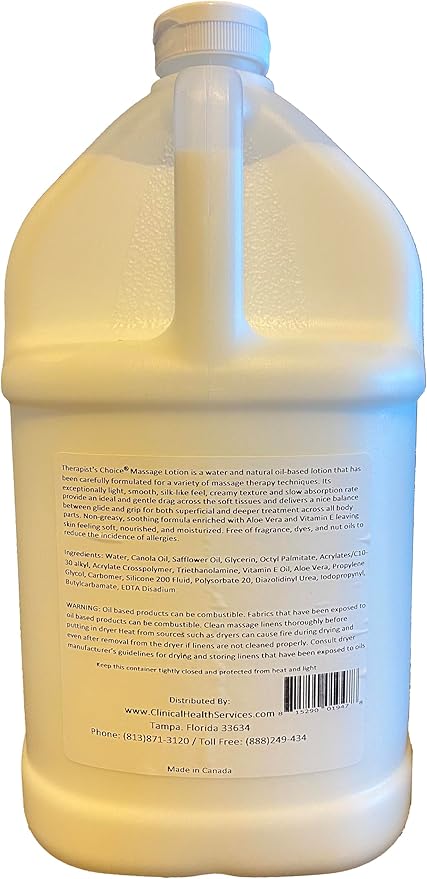 Therapist's Choice® Massage Lotion Enriched with Vitamin E and Aloe Paraben Free, Fragrance Free, Hypoallergenic, 1 Gallon