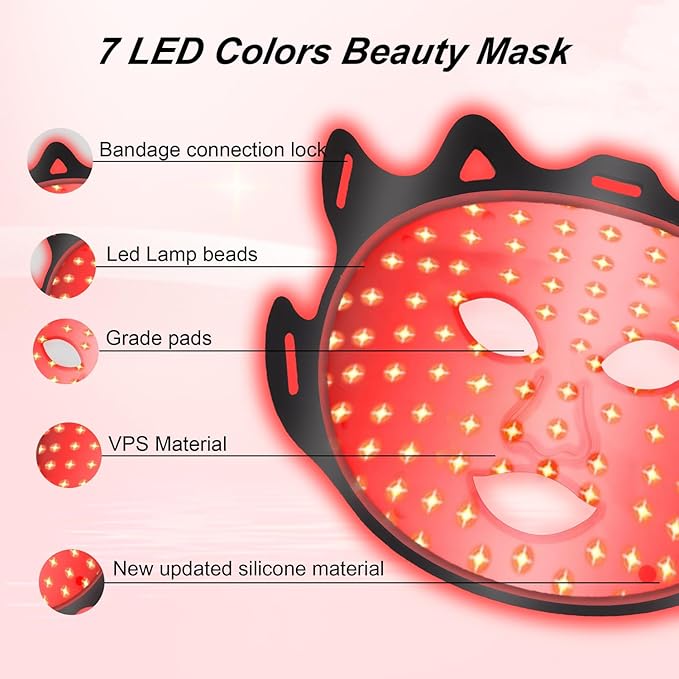 Flexible Silicone Facial Mask Portable Red light therapy for Face Blue LED Face Mask Remote control 7 colors Home Skin Care tools