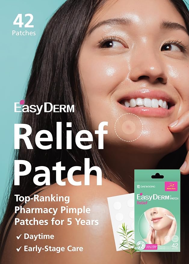 EasyDerm Relief Invisible Patch 2 Packs(84 counts) Contains 10,000 ppm of Tea Tree Oil, Pimple Patch, Ultra slim 0.1mm, Waterpoof, Korean Pimple Patches