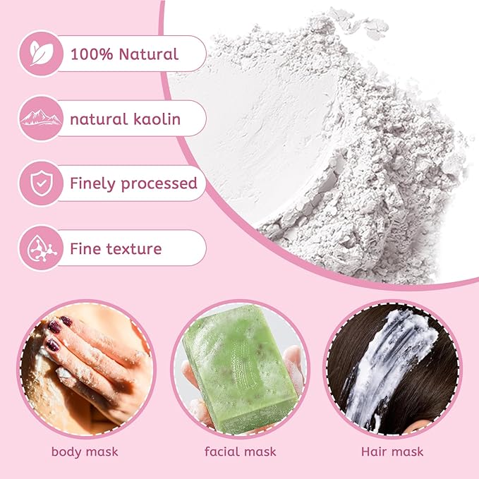 Kaolin Clay Powder, Natural White Powdered Clay for Seed Bombs, White Clay Mask, DIY Spa, Soap, Bath Bomb, Deodorant, Can be Used as Kaolin Clay for Gardening (16 Ounces)