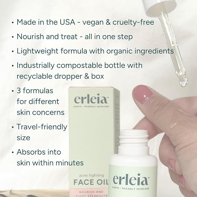 Acne Fighting Face Oil, Moisturizing Facial Oil with Tea Tree Oil, Treats Breakouts and Soothes Skin, Vegan, Cruelty-free, Compostable Bottle