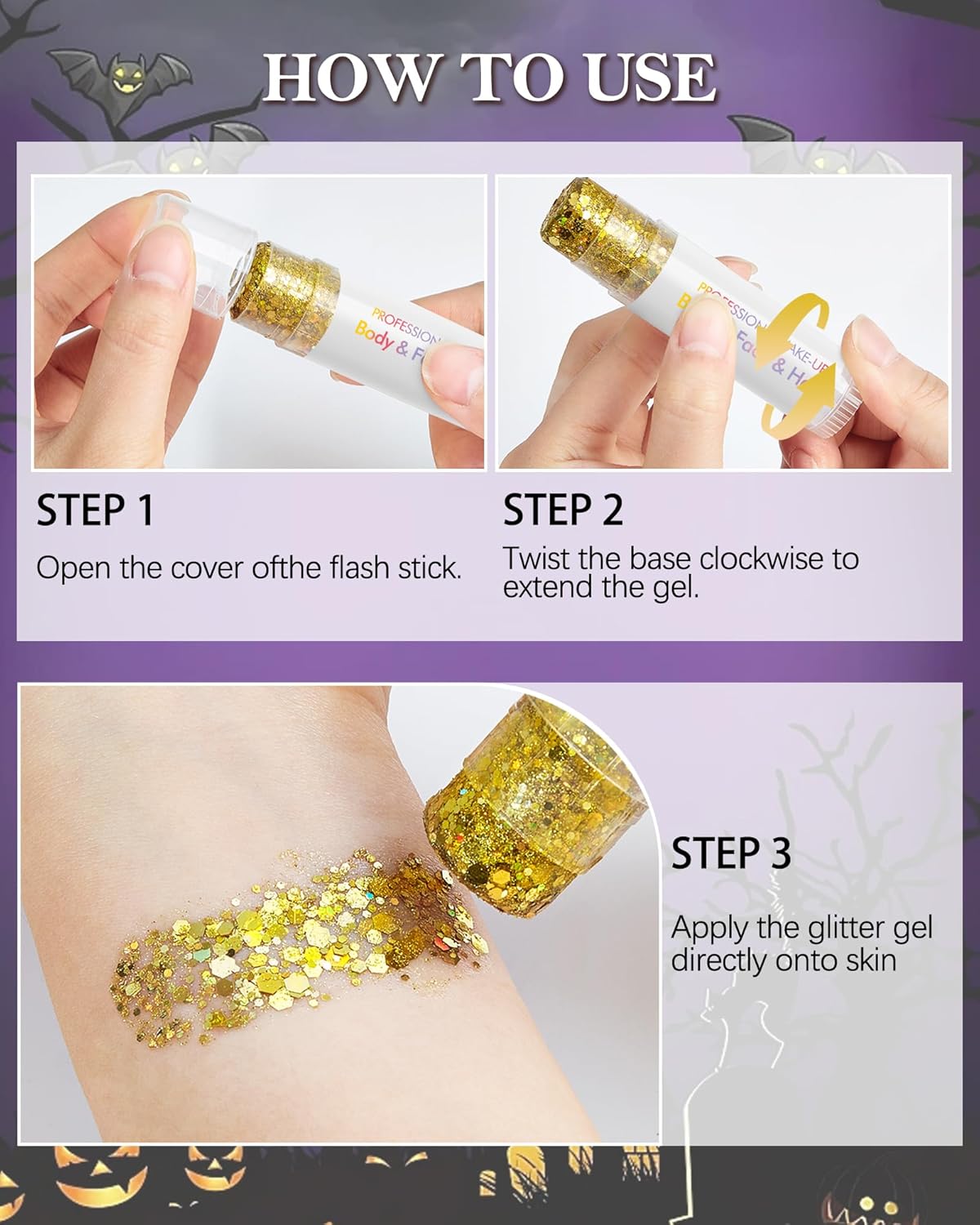 Body Glitter Stick, Waterproof Long Lasting Sparkling Face Shimmer Makeup, Singer Concerts Disco Music Halloween Festival Rave Accessories, Holographic Chunky Sequins Hair Stick,Gift for Women girl-03