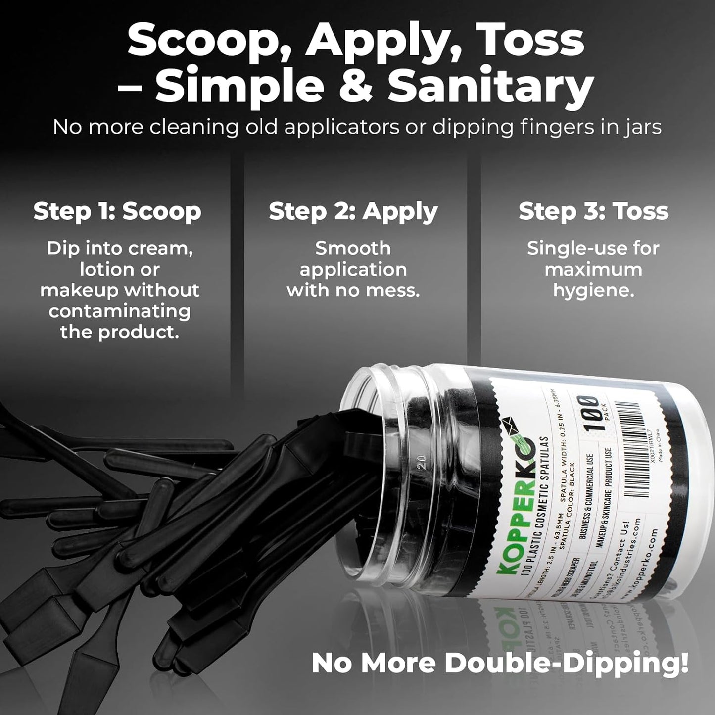 Mini Lotion Spatula (2.5", 100 Pack) - Mini Spatula for Cosmetics, Creams & Crafts | Ointment Applicator for Mixing, Skincare, Face Mask | Disposable Lotion Applicator for Face | Black