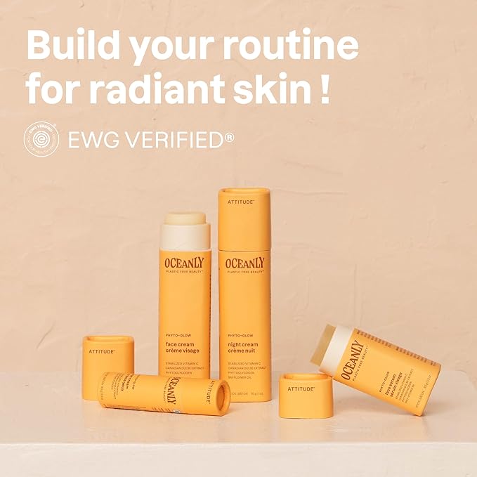 ATTITUDE Oceanly Night Cream Bar, EWG Verified, Plastic-free, Plant and Mineral-Based Ingredients, Vegan and Cruelty-free Face Moisturizing Products, PHYTO GLOW, Unscented, 1 Ounce