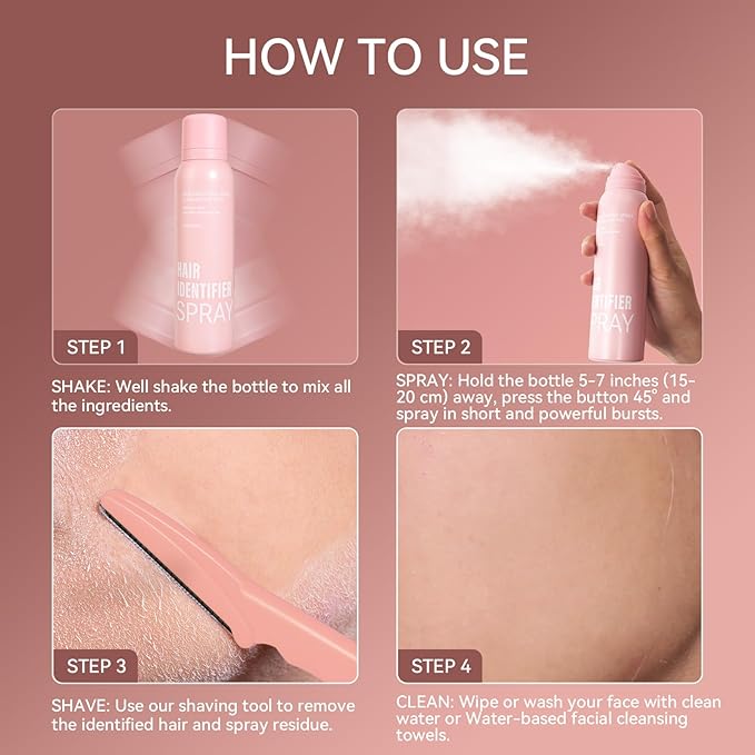 Hair Identifier Spray for Face Shaving - Gentle Facial Shaving Dermaplane Spray for Smooth, Glowing Skin, hair identifier spray for face dermaplaning Suitable for All Skin Types, Includes 6 Razors