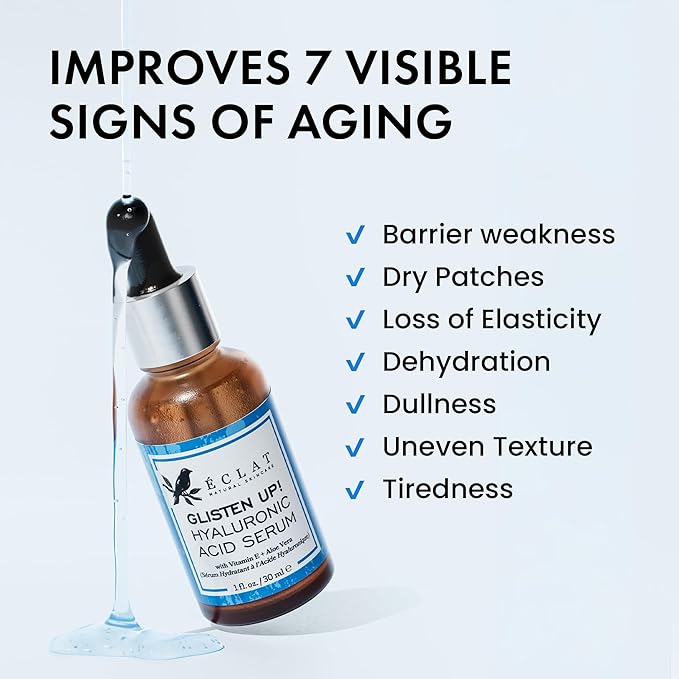 Eclat Skincare Hydrating Hyaluronic Acid Serum for Face – 2.5% Hyaluronic Acid + 3% B5, Green Tea & Jojoba Oil - Moisturizing & Plumping Formula for Radiant & Smoother Skin 1 Fl Oz