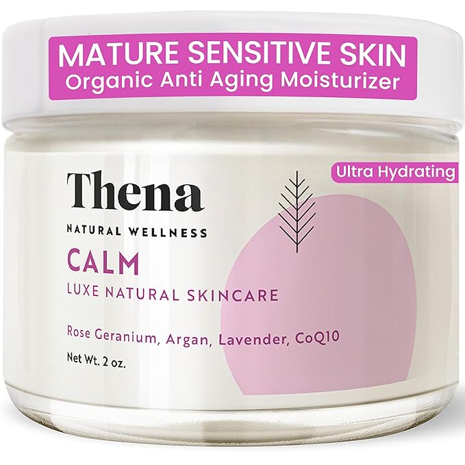 THENA CALM Face Moisturizer Cream Organic & Natural Skin Care, Ultra Hydrating With Hyaluronic Acid & Lavender Plant-based Skincare Anti aging Face Cream Dry Skin Facial Moisturizer For Women Men