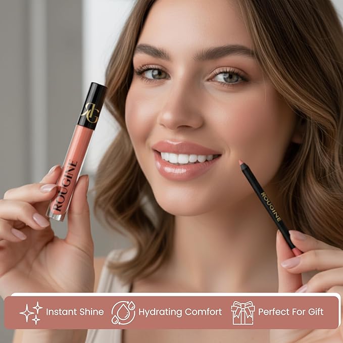 Lip Gloss and Lip Liner Set for Women – Daddy’s Girl Gloss Finish – Smooth Shine Lip Gloss, Soft Glide Lip Liner Pencil – Hydrating Makeup Lip Moisturizer Combo – Vitamin E & Shea Butter