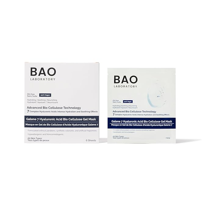 Galene 7 Hyaluronic Acid Bio Cellulose Gel Mask | Intense Hydration & Soothing Effects for Face | Skin Care Face Facial Mask | 100% Vegan, 330 g (6 pairs)
