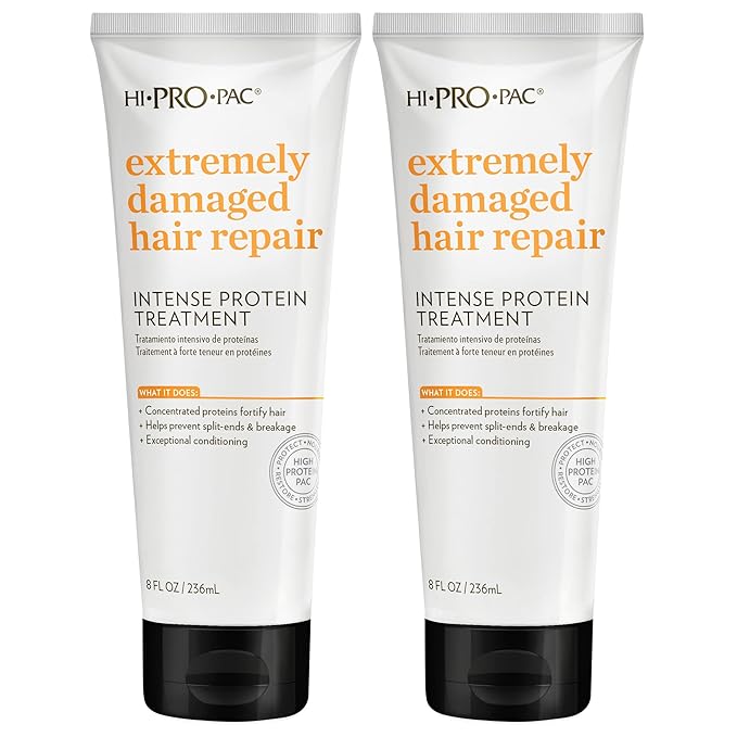 Hi-Pro-Pac Hair Mask - Extremely Damaged Hair Repair - (2-Pack) 8 fl oz - Intense Protein Treatment Masque - Deeply Conditions, Fortifies, and Helps Prevent Split Ends and Breakage