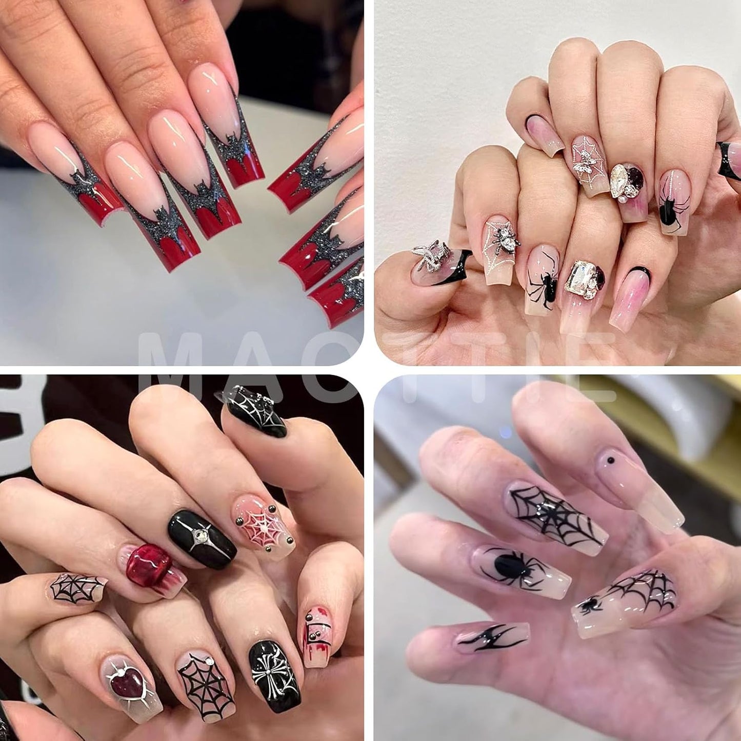 6 Sheets Halloween Nail Stickers Gold Silver Nail Art Stickers Bat Spider Web Stars Nail Decals with Glitter Bat Spide Love Design Nail Art Sticker Decoration for Women Girls Manicure Supplies