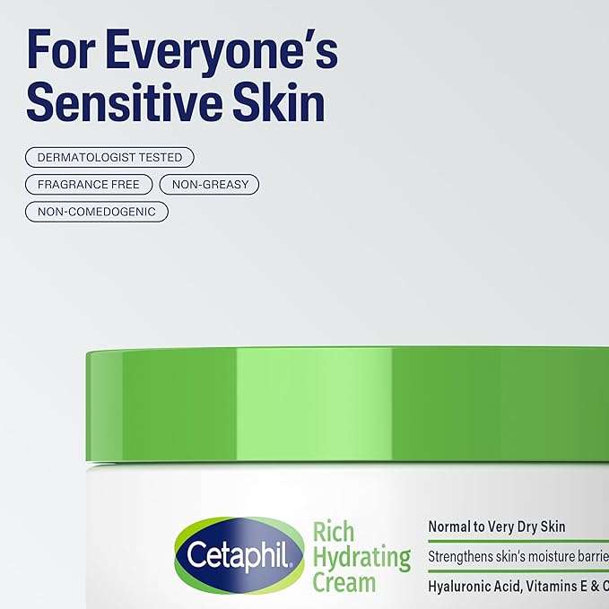 CETAPHIL Rich Hydrating Night Cream For Face, With Hyaluronic Acid, 1.7 oz, Moisturizing Cream For Dry To Very Dry Skin, No Added Fragrance, (Packaging May Vary)