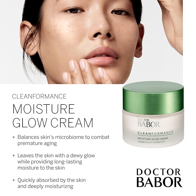 BABOR CLEANFORMANCE Moisture Glow Cream, Travel Daily Moisturizer with Light-Reflecting Pigments, Instant Glow and Hydration, Prebiotics & Probiotics Facial Cream, Radiant Even Complexion, 0.5 oz