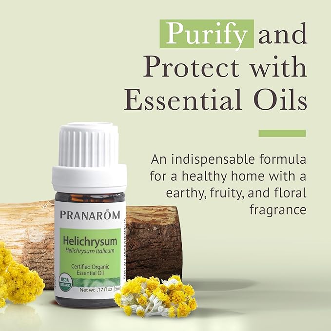 Pranarom USDA Certified Organic Helichrysum Essential Oil (5ml), 100% Pure Natural Therapeutic Grade for Skincare, Lotions, Aromatherapy, Diffusion, and Wellness