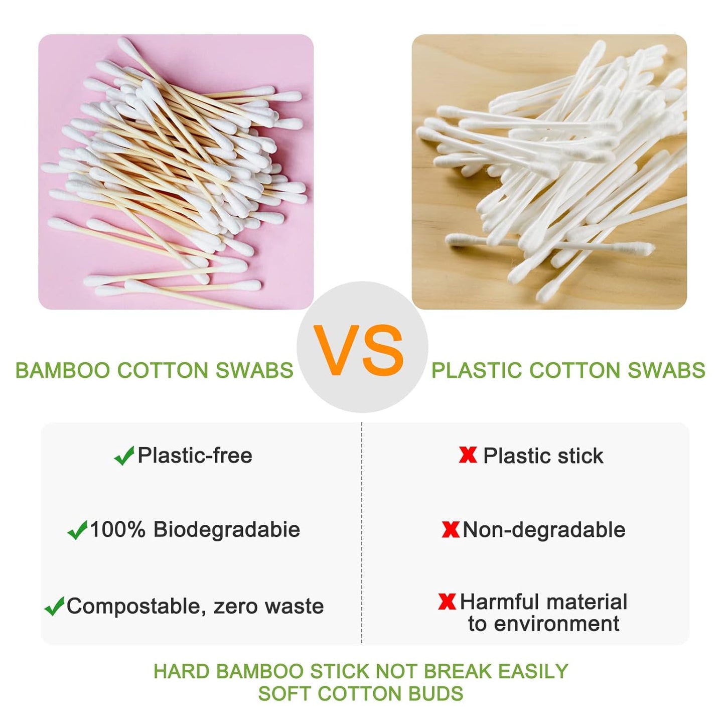 800 Count Bamboo Cotton Swabs - Natural Organic Cotton Buds with Double Tips, Hypoallergenic, Biodegradable Swabs for Ear Cleaning, Beauty & Personal Care, Makeup, Pet Care, Crafts
