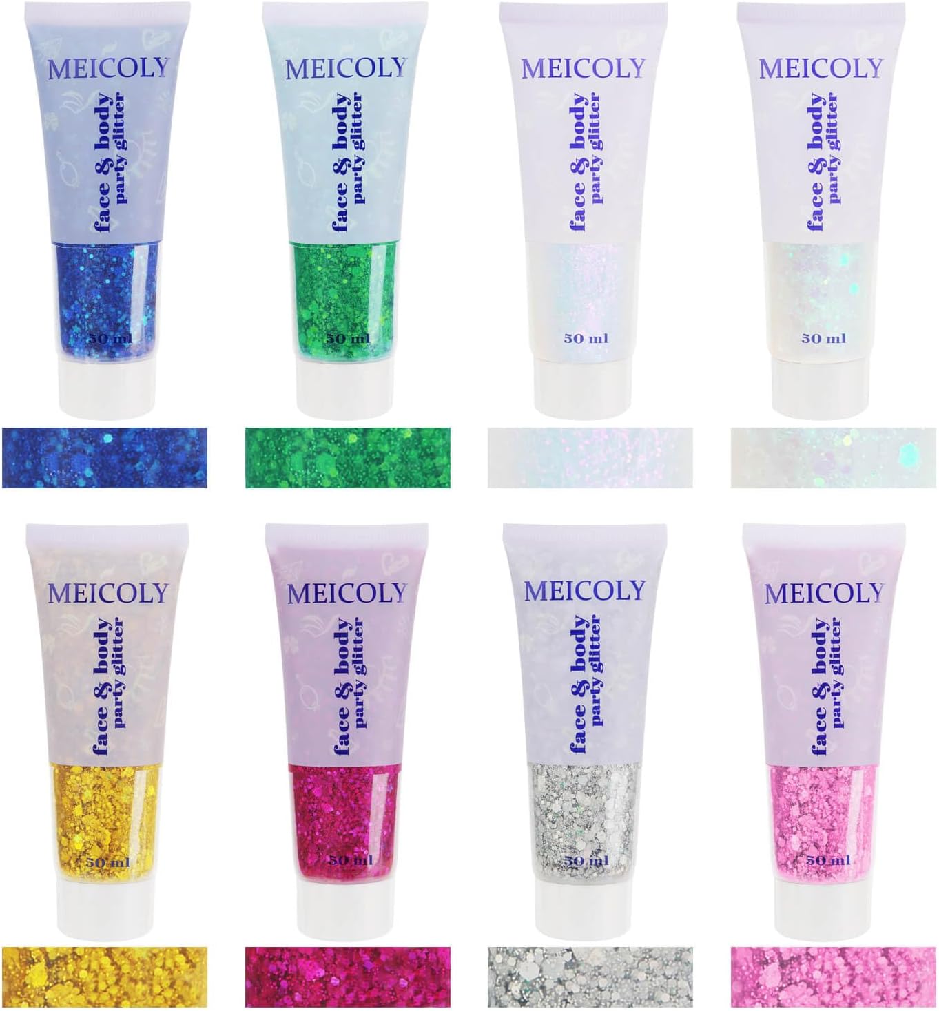 MEICOLY Purple Face Body Glitter,Mardi Gras Outfit for Women,Sparkle Mardi Gras Accessories,Chunky Glitter Face Paint,Face Eye Lip Hair Music Festival Rave Glitter Makeup,Body Glitter Gel for Women