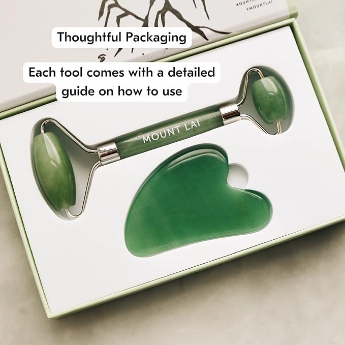 Mount Lai Jade Facial Spa Set, Jade Roller and Gua Sha Facial Tools Set, Guasha Tool for Face to Relieve Muscle Tension and Reduce Puffiness, Anti Aging Skin Care Sets for Women