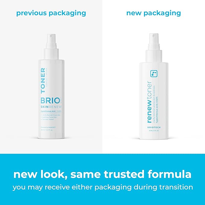 BRIOTECH Renew Toner, Hypochlorous Acid Spray, Minimize Appearance of Blemishes, Soothing Facial Mist for Sensitive Skin, Calm Redness & Bumps, Hypoallergenic & Vegan, 2 fl oz Travel Size (2)